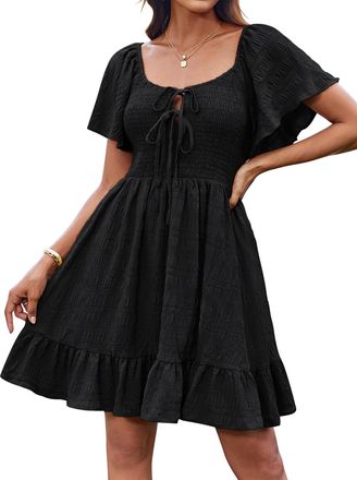 Grace Karin Party Dresses for Women Elegant Solid Color Basic Style Dress Casual Short Sleeve High Waist Dress Black XL