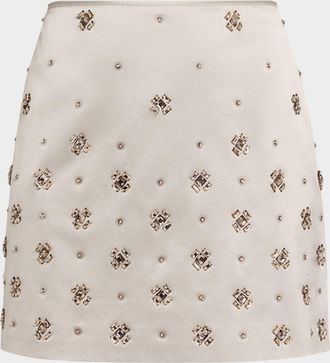 Veronica Beard Olenna Hand-Embroidered Mini Skirt