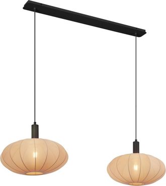 QAZQA L&aacute;mpara colgante Japandi negra tela marr&oacute;n