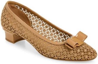 Ferragamo Macram&eacute; Vara Bow Pump in Biscotto Soft Camel at Nordstrom, Size 9.5