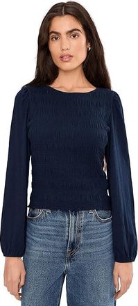 Madewell Bonytail Elbow Sleeve Smocked Top Womens Clothing Midnight Navy : LG (Womens 10-12), Cotton