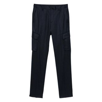 Corneliani Slim-fit Trousers, male, Blue, L, Wool Cargo Trousers with Pockets