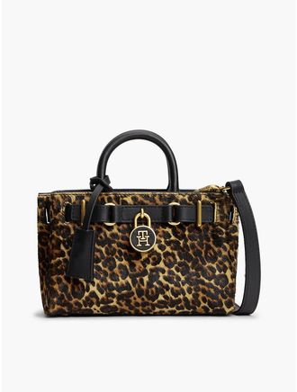 Tommy Hilfiger Womens Leopard Print Calf Hair Micro Tote Bag - Leopard