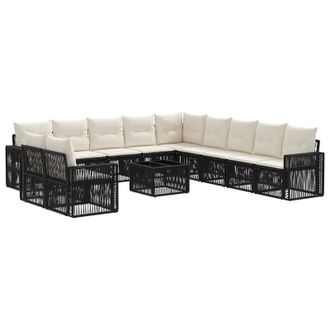 vidaXL Conjunto De Sof&aacute;s De Jard&iacute;n 12 Pcs Negro Y Blanco Crema Vidaxl