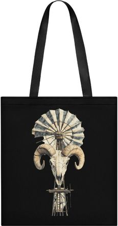 Generic Vintage Windmill with Old Rams Skull Womens Tote Casual Shopping Bag Lightweight Shoulder Bags Hobos Handbag for Work Travel Daily 35x40cm