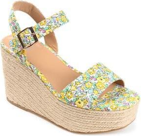 Journee Collection Pearrl Espadrille Platform Wedge Sandal in Yellow at Nordstrom Rack, Size 11