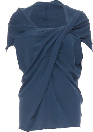 Lanvin 2009 navy triacetate blend twist front square neck ruched top FR34 XS