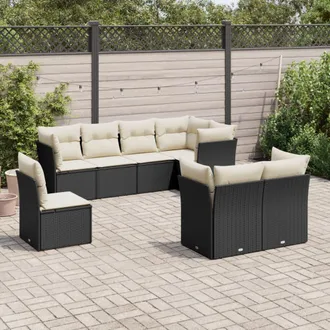 vidaXL Set De Sof&aacute;s De Jard&iacute;n 8 Piezas Y Cojines Rat&aacute;n Sint&eacute;tico Negro Vidaxl
