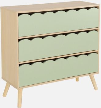 Sweeek Sweeek - C&oacute;moda Infantil Efecto Madera Con Patas De Pino, 3 Cajones, Azur, Verde, 80x30x79 Cm