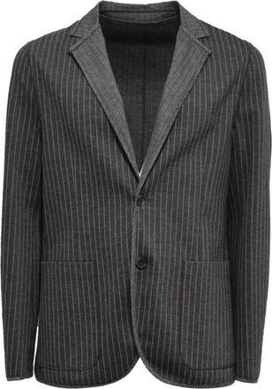 Paolo Pecora Gestreepte Gebreide Jas Donkergrijs/Wit - Heren - Blazers - Grijs - M - Jassen