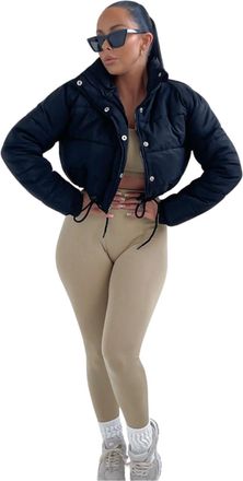 Femme Luxe Womens High Neck Padded Cropped Puffer Jacket,Available UK Sizes 6-14, Multicolour (UK, Numeric, 10, Regular, Regular, Black)