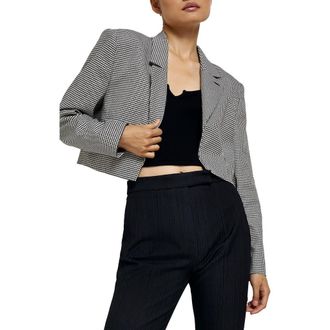 River Island Houndstooth Check Crop Blazer in Black at Nordstrom Rack, Size 12