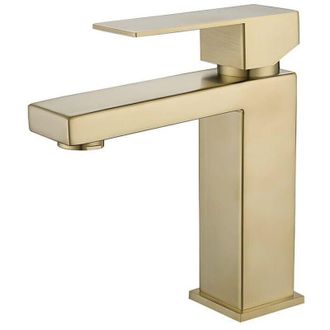 OEM Grifo Cuadrado De Oro Cepillado, Lavabo De Agua Fr&iacute;a Y Caliente, Lavabo De Ba&ntilde;o, Lavabo Monomando, Grifo De Ba&ntilde;o Dorado
