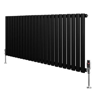 MonsterShop Oval Single Column Radiator & Valves - 600mm x 1440mm - Black