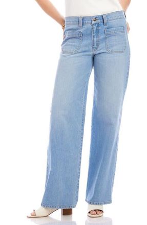 Karen Kane Lauren Patch Pocket High Waist Wide Leg Jeans in Light Blue at Nordstrom, Size 10P