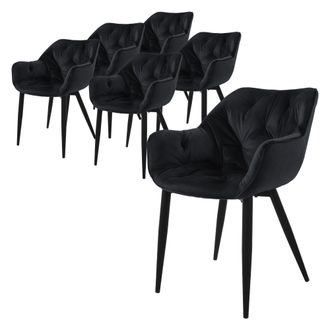 ML Design Ml-design - Set 6x Sillas De Comedor Con Respaldo Y Reposabrazos Asiento Negro Tapizado Con Funda De Terciopelo Grueso Patas De Metal Sill&oacute;n Dise&ntilde;o Er