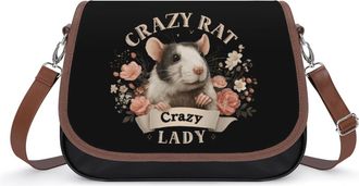 Generic Funny Rat Lady Crossbody Bag Womens Handbag PU Message Bags Shoulder Purse with Adjustable Strap