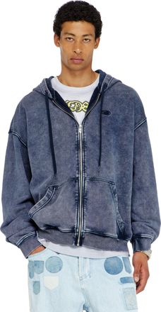Diesel Zip-up hoodie in treated cotton fleece - Sweaters - Man - Blue