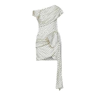 Self Portrait Short Dresses, female, Beige, Size: L Polka-dot Draped Mini Dress