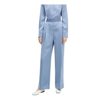 Stine Goya Wijde broek met plooien - Dames - Broeken - Blauw - Maat: M Satijn