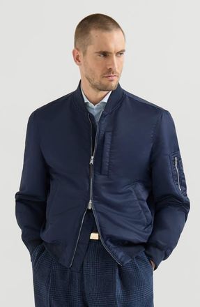 Brunello Cucinelli Water-resistant techno satin bomber jacket with Thermore padding in Navy Blue at Nordstrom, Size 56