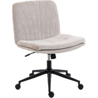 HOMCOM Sedia Girevole da Ufficio, Regolabile e Inclinabile in Chenille Beige