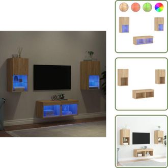 vidaXL Design a parete - vidaXL Mobili TV a Muro 4pz con Luci LED Rovere Sonoma - Armadi TV