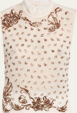 Dries Van Noten Sheer Sleeveless Embellished Top