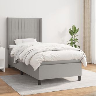 vidaXL Cama Box Spring Con Colch&oacute;n Tela Gris Claro 90x190 Cm Vidaxl
