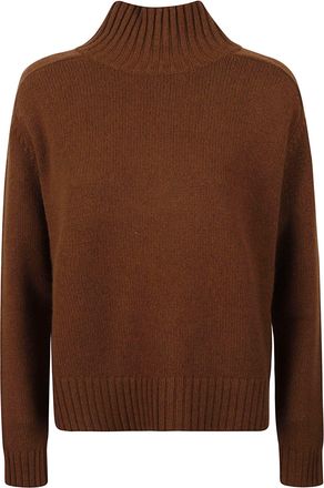 Be You Ribbed Brown Turtleneck Sweater with Cropped and Relaxed Fit