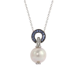 Suzy Levian Sterling Silver Pearl & Sapphire Classic Circle Pendant
