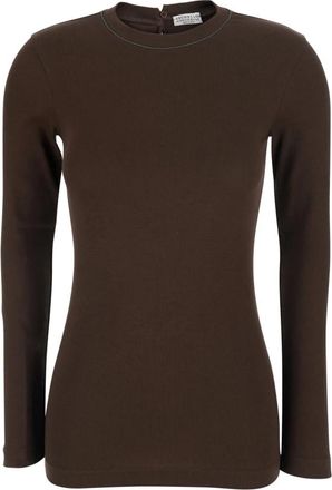 Brunello Cucinelli T-shirt met lange mouwen - Dames - Longsleeves - Bruin - XS - Tops