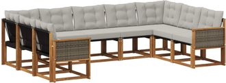 vidaXL Conjunto De Sof&aacute;s De Exterior 9 Uds. Natural Y Gris Claro Vidaxl