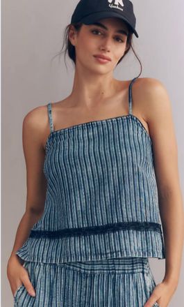 Michael Stars Bella Square Neck Tank In Indigo Stripe