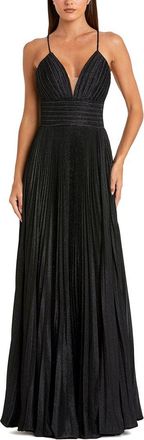 Mac Duggal Shimmer Pleated V-Neck Gown