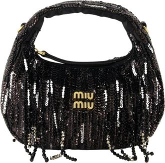 Miu Miu Mini sac Wander &agrave; sequins - Dames - Handtassen - Zwart - ONE Size - Leer - Tassen