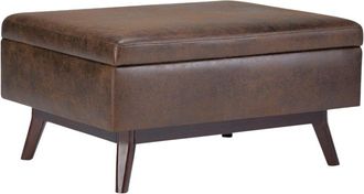 Simpli Home Owen 34In Mid Century Modern Rectangle Coffee Table Storage Ottoman