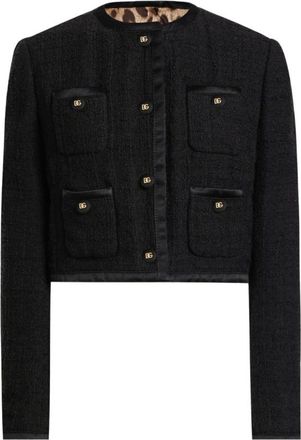 Dolce & Gabbana Blazer van katoen en viscose met animalier voering - Dames - Zomerjassen - Zwart - S - Katoen - Jassen