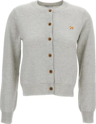 Maison Kitsun&eacute; Truien & Vesten, Dames, Grijs, S, Wol, Baby Fox Merino Regular Cardigan