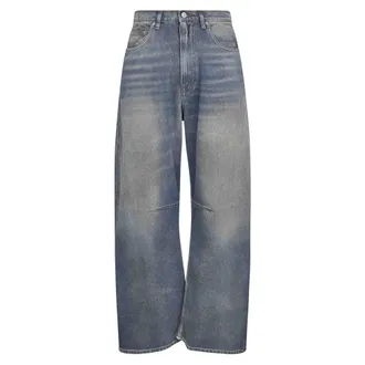 Maison Margiela Jeans, Heren, Blauw, W28, Gedistresseerde Wijde Pijp Blauwe Jeans