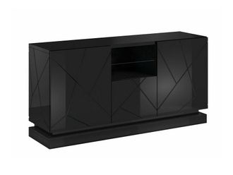 Mirjan24 Aparador Charlotte 186, Negro + Negro Brillante, 75x150cm, N&uacute;mero De Puertas: 042cm, Mdf, Led