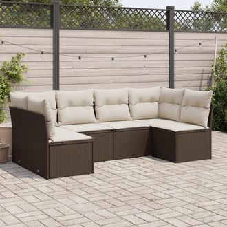 vidaXL Vidaxl - Set Sof&aacute;s De Jard&iacute;n 6 Piezas Y Cojines Rat&aacute;n Sint&eacute;tico Marr&oacute;n