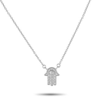 Luxury Bazaar 14K White Gold 0.10ct Diamond Hamsa Pendant Necklace PN15814-W