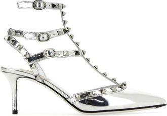 Valentino Garavani Silver Leather Rockstud Pumps
