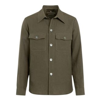 Oscar Jacobson Light Jackets, male, Green, Size: 2XL Maverick Linen Overshirt