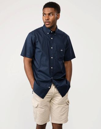 GANT Mens GANT Mens Regular Fit Short Sleeve Poplin Shirt - 410 Marine - Navy - Size: 38/Regular