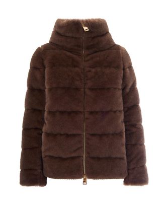 Herno Dark Brown Textured Mock Collar Jacket
