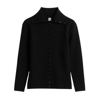 Toteme Cardigans, female, Black, Size: M Fitted Polo Cardigan