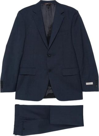 Canali Wollen pak met microdessin - Heren - Business pakken - Blauw - 2XL - Wol - Kostuums