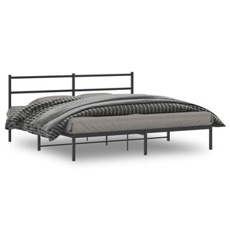 Berkfield Home Metal Bed Frame without Mattress with Headboard Black 180x200cm | Size: Super King